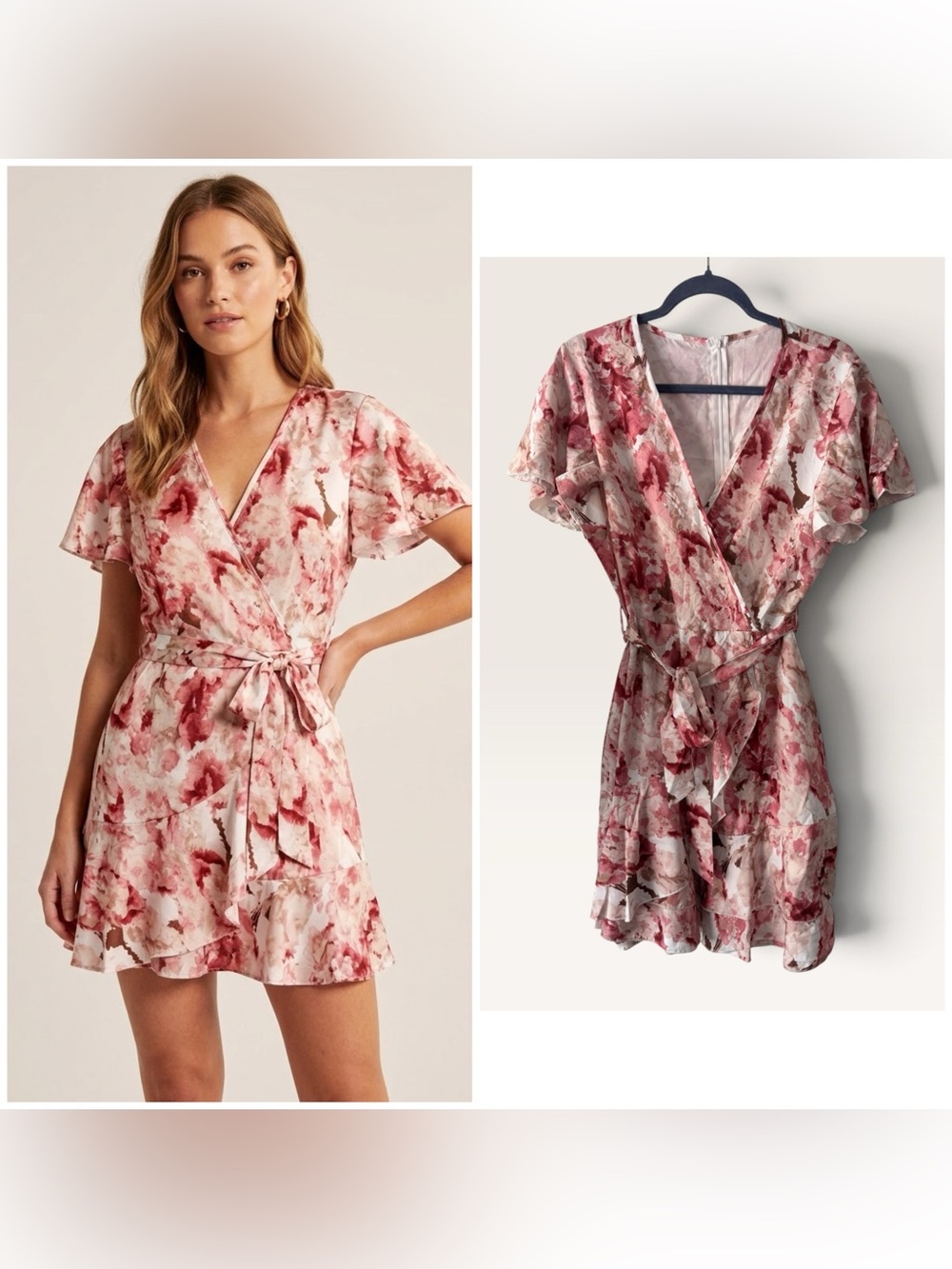 Cupshe Floral Wrap Mini Dress in Blush Pink, XL